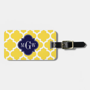 Pineapple Wht Moroccan #5 Navy 3 Initial Monogram Luggage Tag
