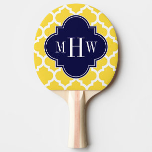 Pineapple Wht Moroccan #5 Navy 3 Initial Monogram Ping Pong Paddle