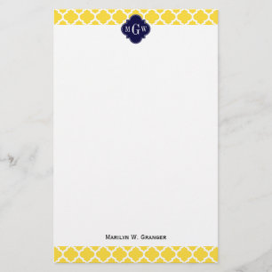 Pineapple Wht Moroccan #5 Navy 3 Initial Monogram Stationery