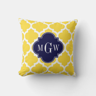 Pineapple Wht Moroccan #5 Navy 3 Initial Monogram Throw Pillow