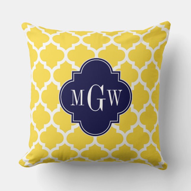 Pineapple Wht Moroccan #5 Navy 3 Initial Monogram Throw Pillow (Front)