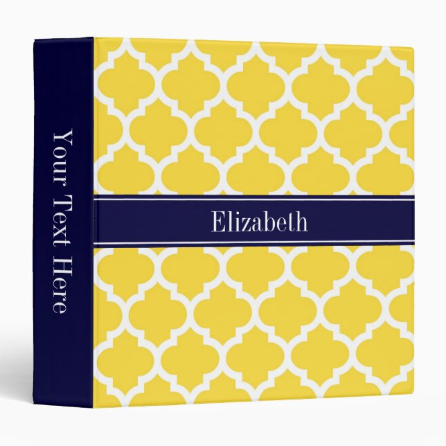 Pineapple Wht Moroccan #5 Navy Blue Name Monogram Binder (Front/Spine)
