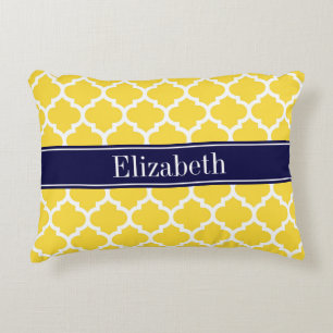 Pineapple Wht Moroccan #5 Navy Blue Name Monogram Decorative Pillow