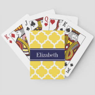 Pineapple Wht Moroccan #5 Navy Blue Name Monogram Playing Cards