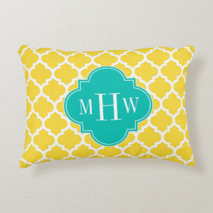 Pineapple Wht Moroccan #5 Teal 3 Initial Monogram Accent Pillow