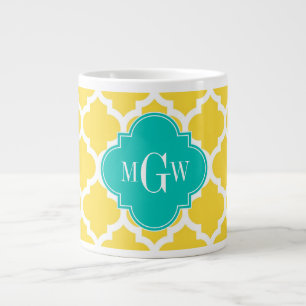 Pineapple Wht Moroccan #5 Teal 3 Initial Monogram Large Coffee Mug