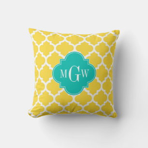 Pineapple Wht Moroccan #5 Teal 3 Initial Monogram Throw Pillow