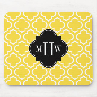 Pineapple Wht Moroccan #6 Black 3 Initial Monogram Mouse Pad