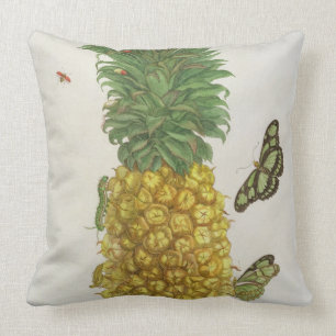 Pineapple with caterpillar and butterflies (hand-c throw pillow