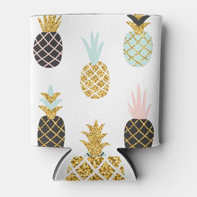 Pineapple with gold glitter, creative pattern. can cooler (Front)