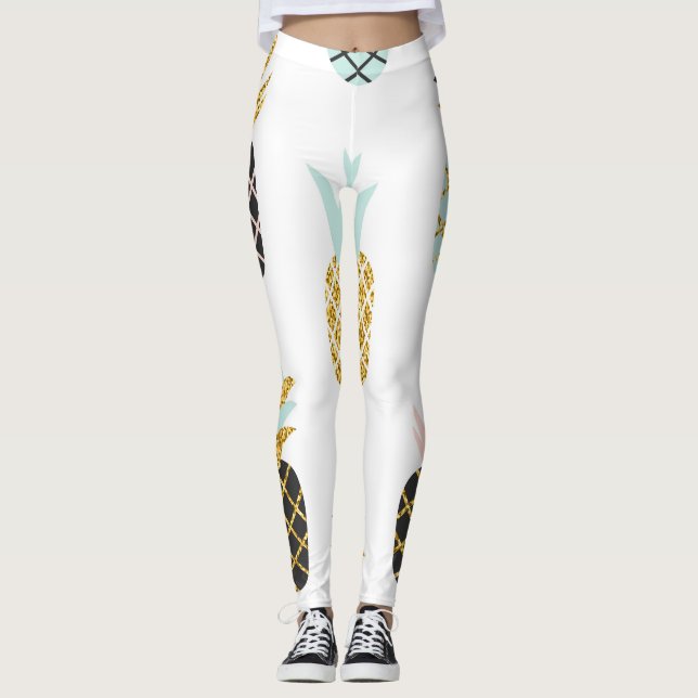 Pineapple with gold glitter, creative pattern. leggings (Front)