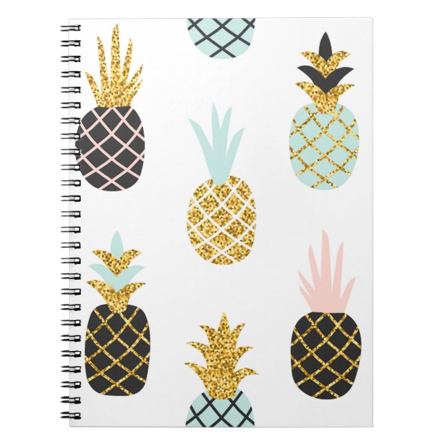 Pineapple with gold glitter, creative pattern. notebook (Front)