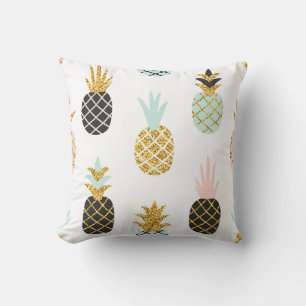 Pineapple with gold glitter, creative pattern. throw pillow