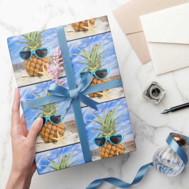 Pineapple with Heart Sunglasses Wrapping Paper (Gifting)