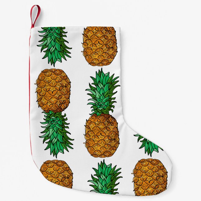 Pineapple with leaves. Seamless pattern with tropi Small Christmas Stocking (Front)