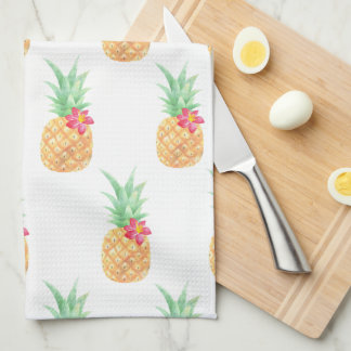 Pineapple with Pink Flower Seamless Pattern Kitchen Towel