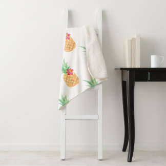 Pineapple with Pink Flower Seamless Pattern Sherpa Blanket