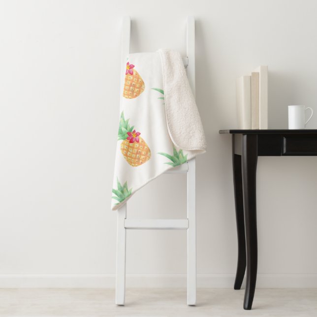 Pineapple with Pink Flower Seamless Pattern Sherpa Blanket (In Situ)