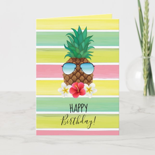 Pineapple with sunglasses birthday greeting card (Front)