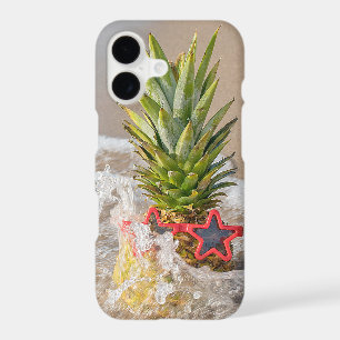 pineapple with sunglasses in wave