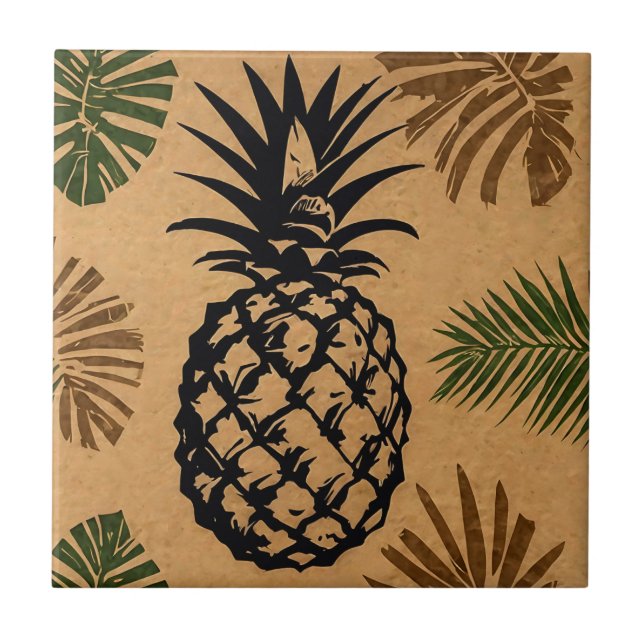 Pineapple with Tropical Leaves  Tile (Front)