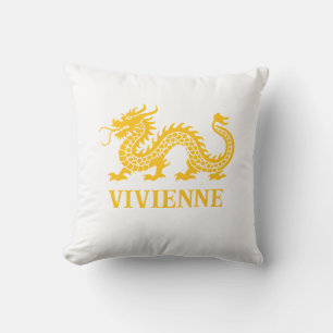 Pineapple Yellow Chinoiserie Dragon Custom Name Throw Pillow