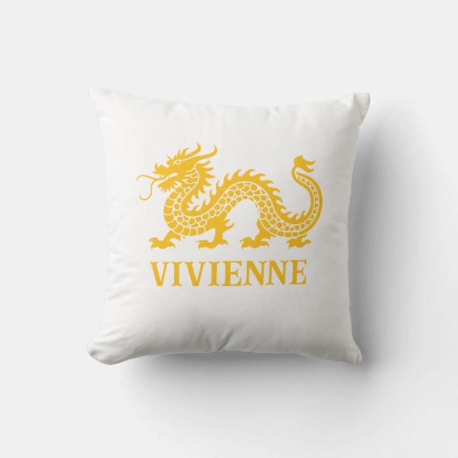 Pineapple Yellow Chinoiserie Dragon Custom Name Throw Pillow (Front)