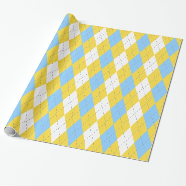 Pineapple Yellow Dk Grey Wht XL Argyle Wrapping Paper (Unrolled)