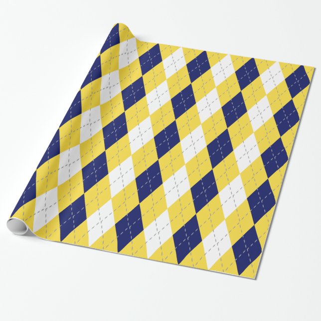 Pineapple Yellow Dk Grey Wht XL Argyle Wrapping Paper (Unrolled)
