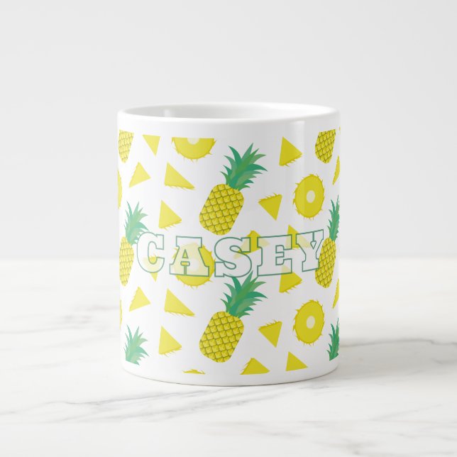 Pineapple Yellow Green Fruit Pattern Modern Large Coffee Mug (Front)