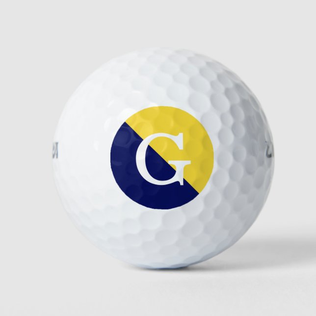 Pineapple Yellow Navy Blue 2 Tone Diag 1I Monogram Golf Balls (Front)