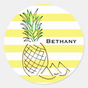 Pineapple Yellow Stripes Summer Personalised Classic Round Sticker