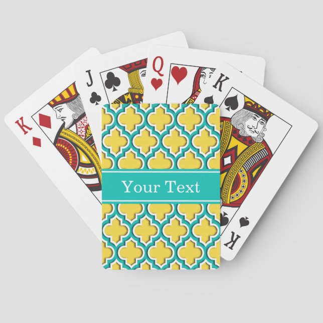 Pineapple Yellow Teal White Moroccan #5DS Name Mon Playing Cards (Back)