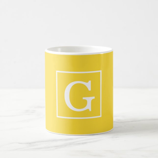 Pineapple Yellow White Framed Initial Monogram Coffee Mug (Center)