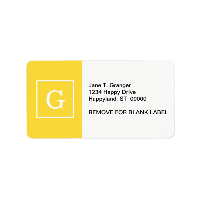 Pineapple Yellow White Framed Initial Monogram Label (Front)