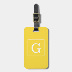 Pineapple Yellow White Framed Initial Monogram Luggage Tag