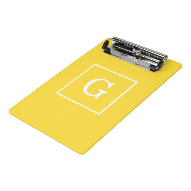 Pineapple Yellow White Framed Initial Monogram Mini Clipboard (Angled3)