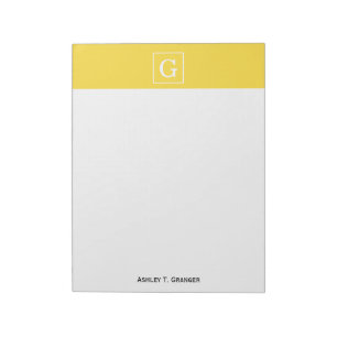Pineapple Yellow White Framed Initial Monogram Notepad