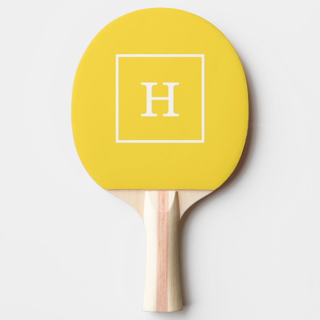 Pineapple Yellow White Framed Initial Monogram Ping Pong Paddle (Front)