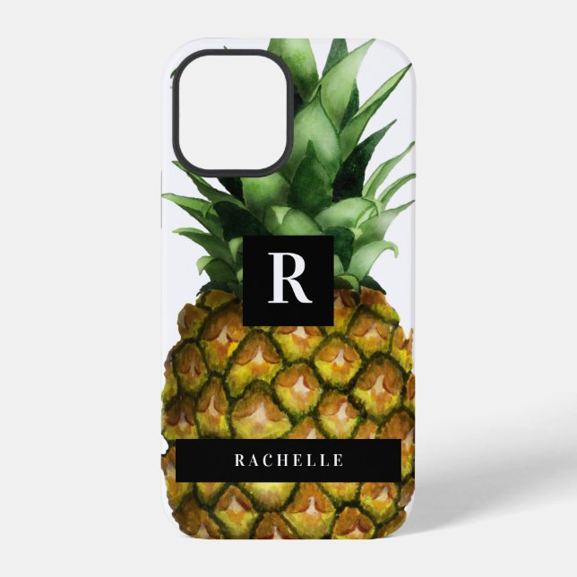Pineapple & Your Name & Monogram iPhone Case (Back)