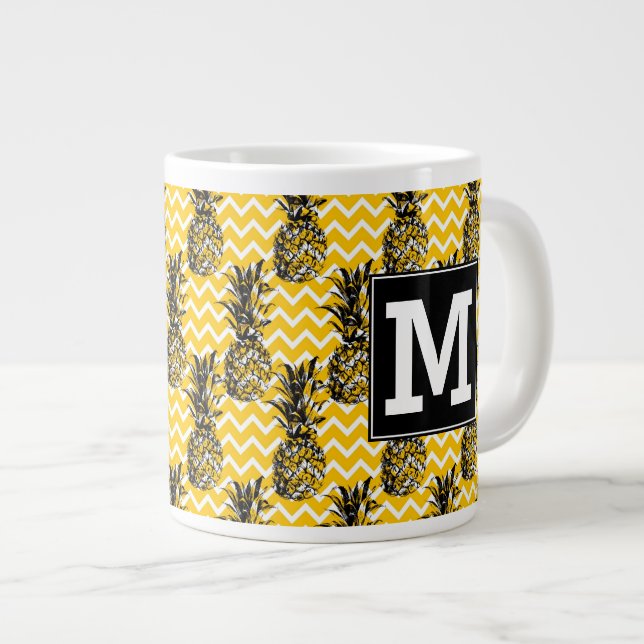 Pineapple Zigzags | Monogram Large Coffee Mug (Front Right)