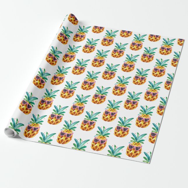 PineapplePattern Watercolors Illustration Wrapping Paper (Unrolled)