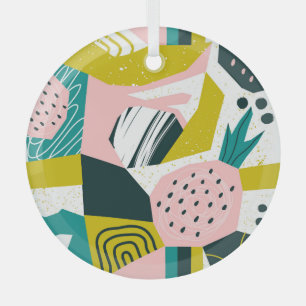 Pineapples Abstract: Colorful Seamless Patchwork Glass Ornament