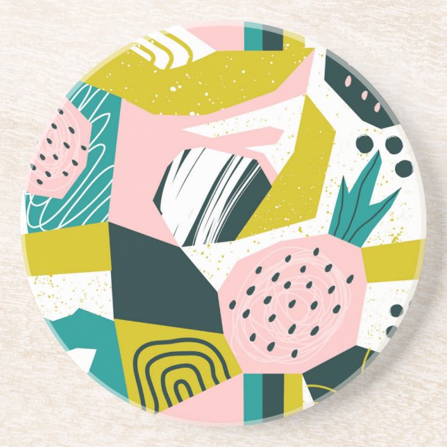 Pineapples Abstract: Colourful Seamless Patchwork Coaster (Front)