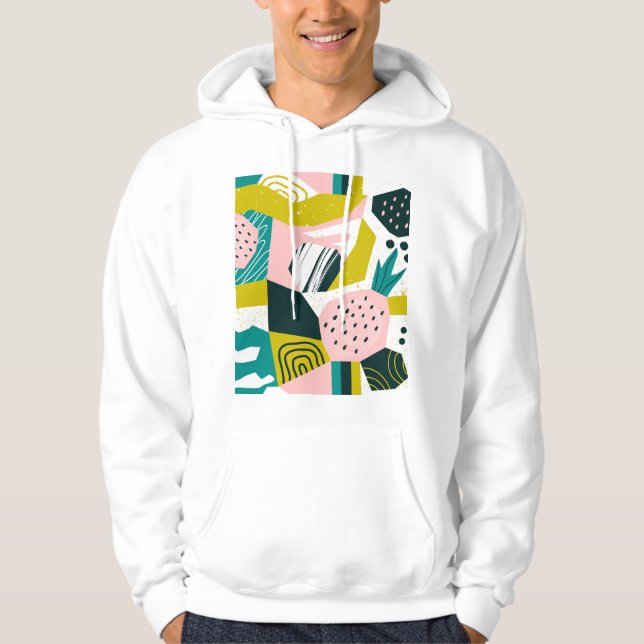Pineapples Abstract: Colourful Seamless Patchwork Hoodie (Front)