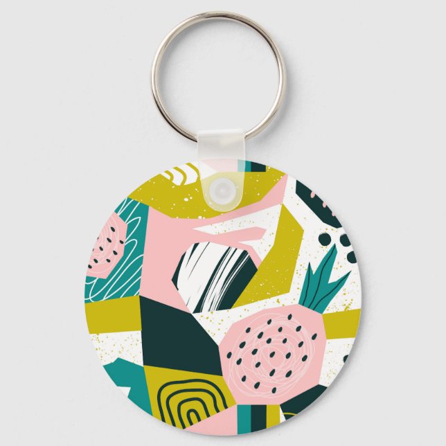 Pineapples Abstract: Colourful Seamless Patchwork Keychain (Front)