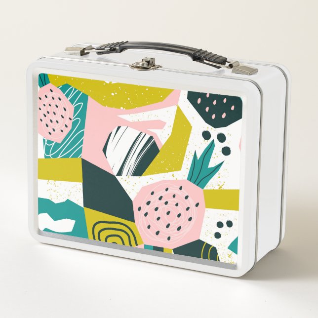Pineapples Abstract: Colourful Seamless Patchwork Metal Lunch Box (Front)