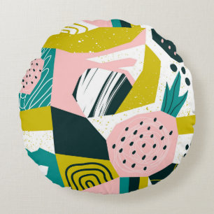 Pineapples Abstract: Colourful Seamless Patchwork Round Pillow