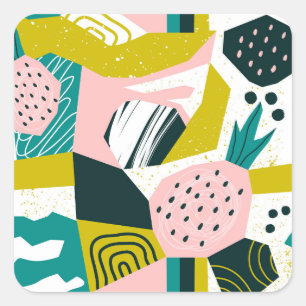 Pineapples Abstract: Colourful Seamless Patchwork Square Sticker
