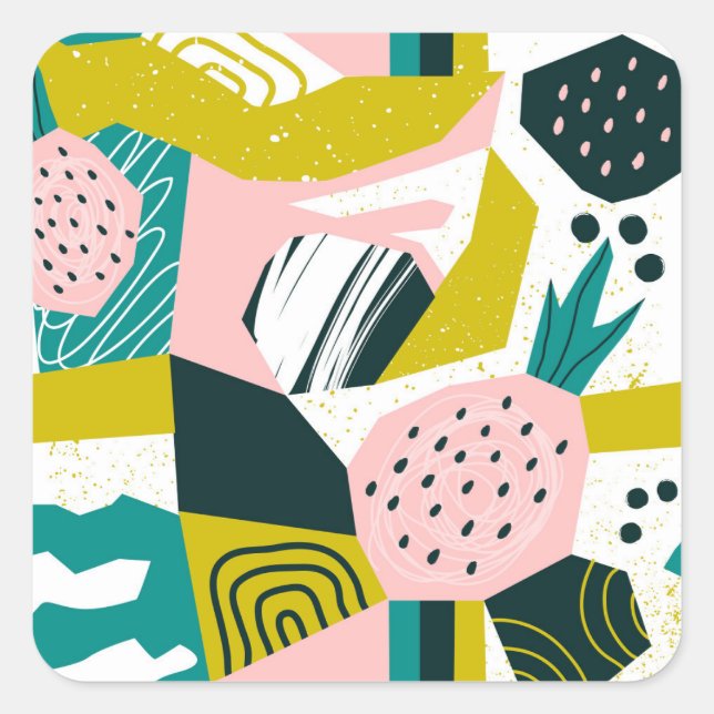Pineapples Abstract: Colourful Seamless Patchwork Square Sticker (Front)